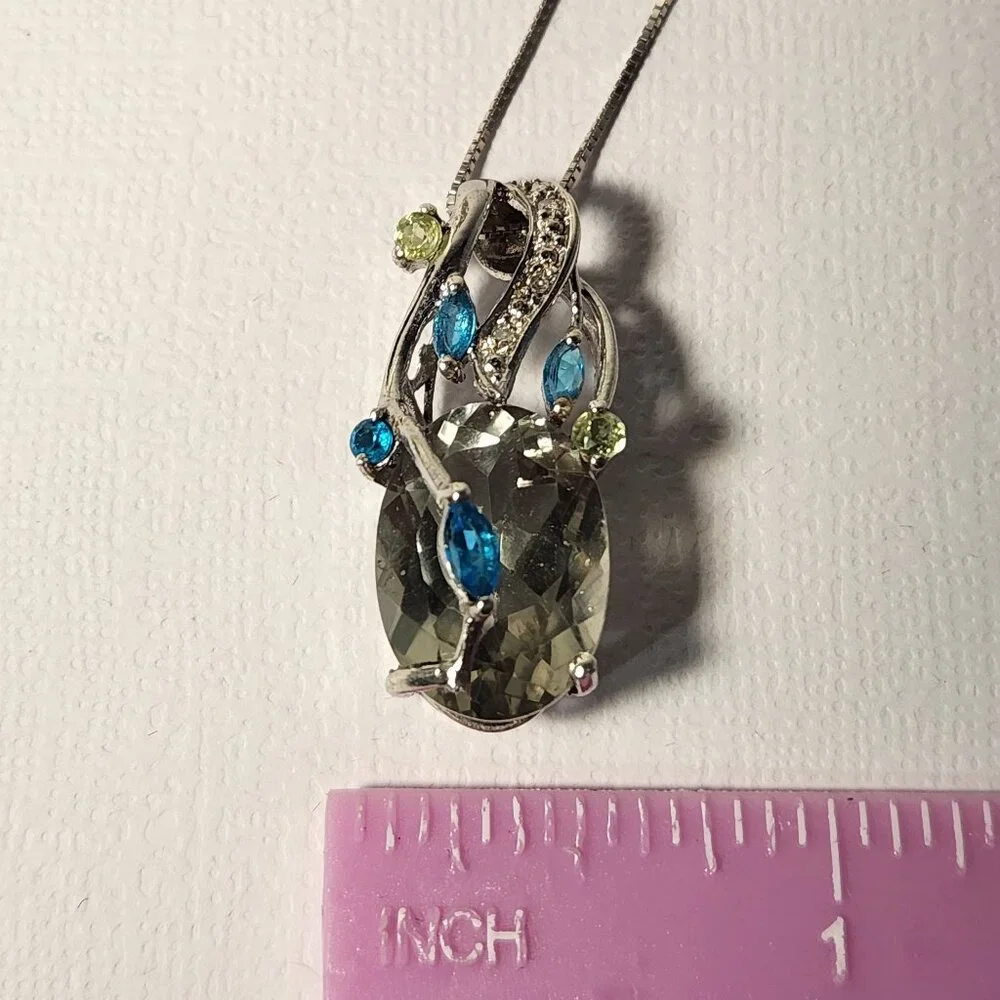 VTG 925 Natural Prasolite / Green Amethyst w/ Neon Apatite & Peridot Pendant 18" - Picture 11 of 11